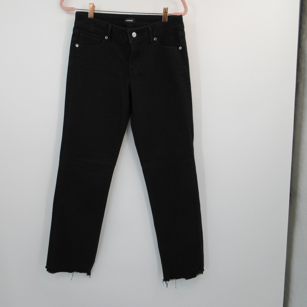 Express Modern Straight Low Rise Black Jeans Raw Hem Conscious Edit 6R
